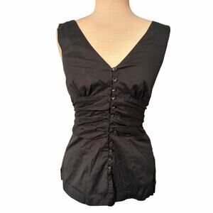 Vintage Y2K Mossimo Black Button Up Ruched Waist Top Size XS